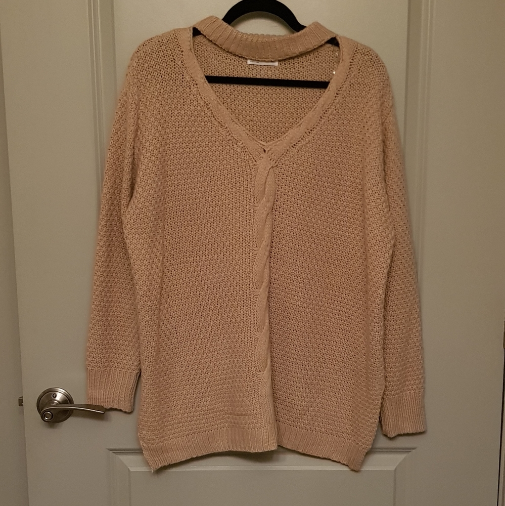 NWOT Mango Tan Cable Knit Sweater V Neck